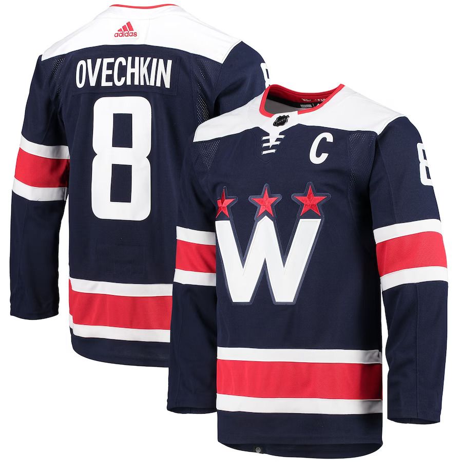 Men Washington Capitals #8 Alexander Ovechkin adidas Navy Alternate Captain Patch Primegreen Authentic Pro Player NHL Jersey